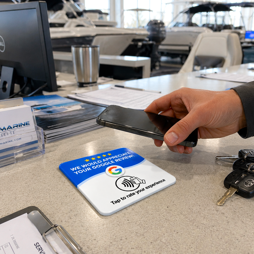 The Upside tap-to-review card, angled 3D view